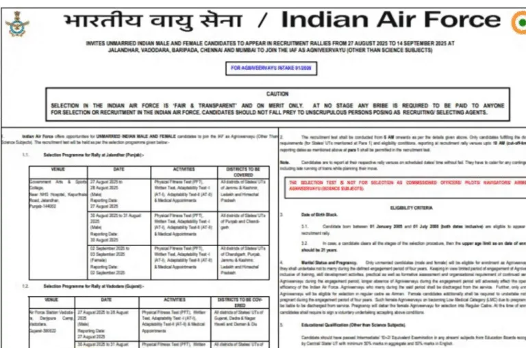 Air Force Agniveer Vayu Recruitment 2025: शुरू हुई आवेदन प्रक्रिया, जानिए योग्यता, सैलरी और चयन प्रक्रिया