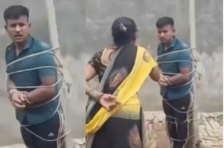 शिक्षक का शर्मनाक कारनामा! छात्रा से संबंध के शक में महिलाओं ने खंभे से बांधकर पीटा