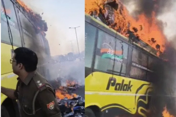 स्लीपर बस में लगी आग, पुलिस की तत्परता से बचीं 45 यात्रियों की जान