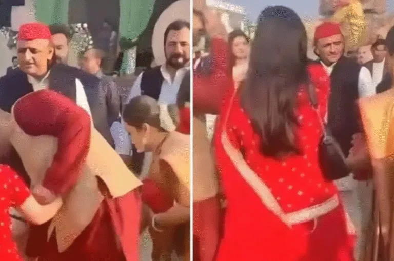 सैफई में आर्यन–सेरिंग की शादी: अखिलेश के पैर छूते दिखीं अपर्णा यादव, पूरा यादव परिवार एक साथ