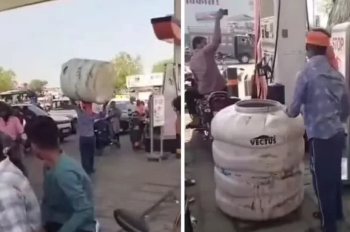 पेट्रोल पंप पर वाटर टैंक लेकर पहुंचा युवक, मच गई हलचल
