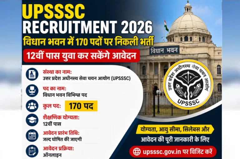 UPSSSC Recruitment 2026: विधान भवन में 170 पदों पर निकली भर्ती, 12वीं पास युवा कर सकेंगे आवेदन